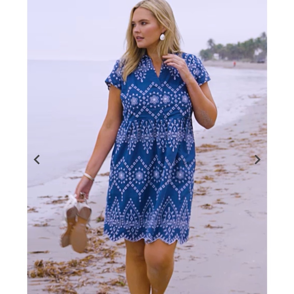 J. Jill Blue and White Patterned Dress eyelet